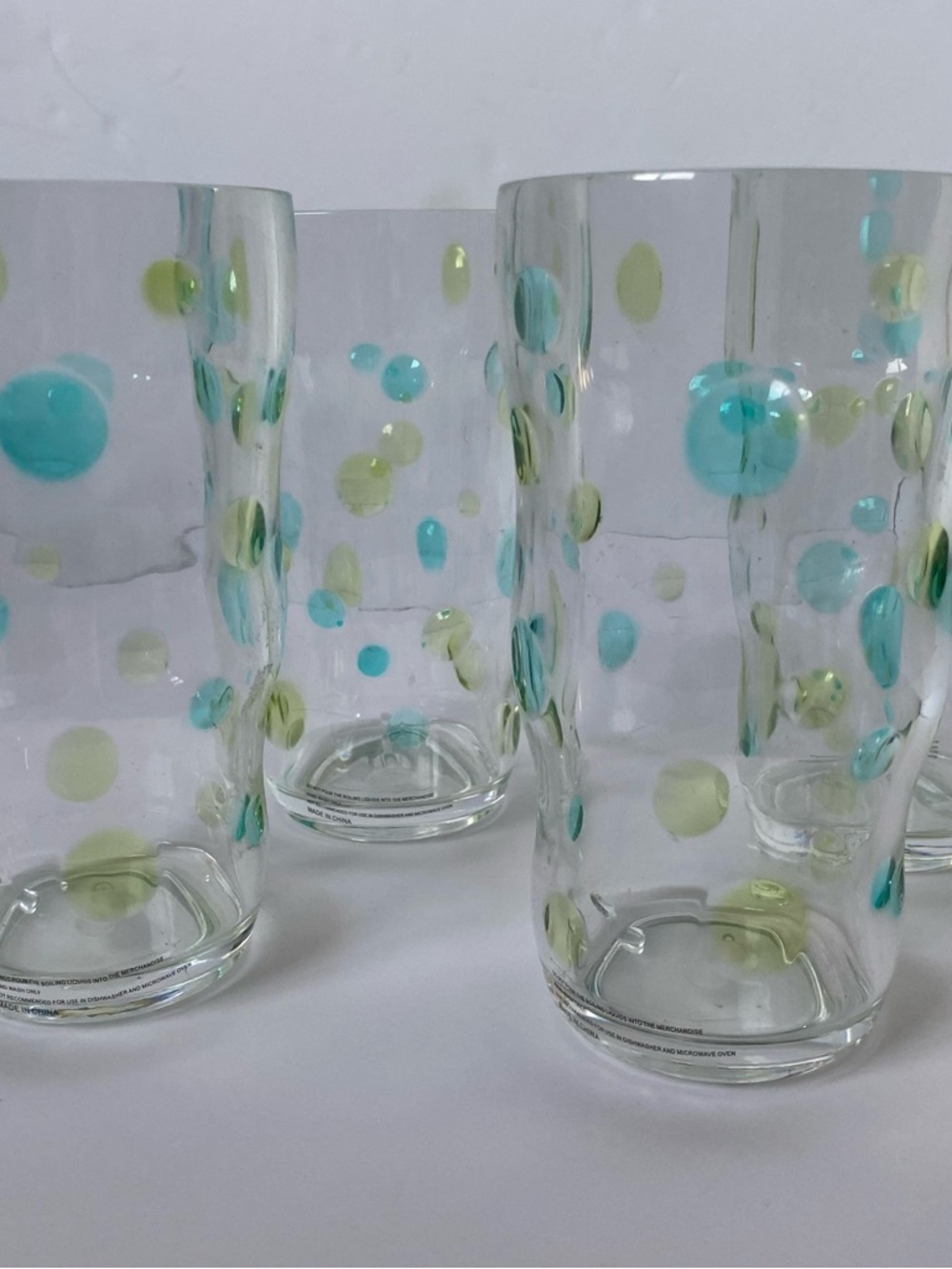 Plastic Tumbler Set Of 4 New Clear Work Blue Polka Dots Outdoor Picnic Boat 6”
